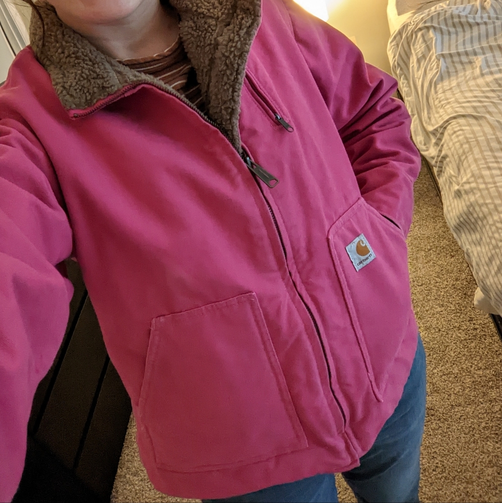 Pink Sherpa lined Carhartt coat